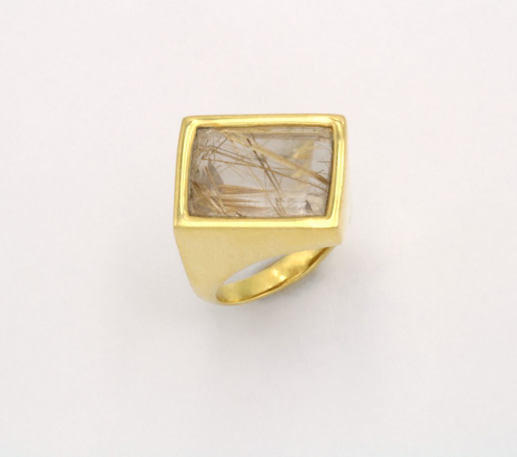 “Οblique” Ring silver , yellow, rutilite quartz