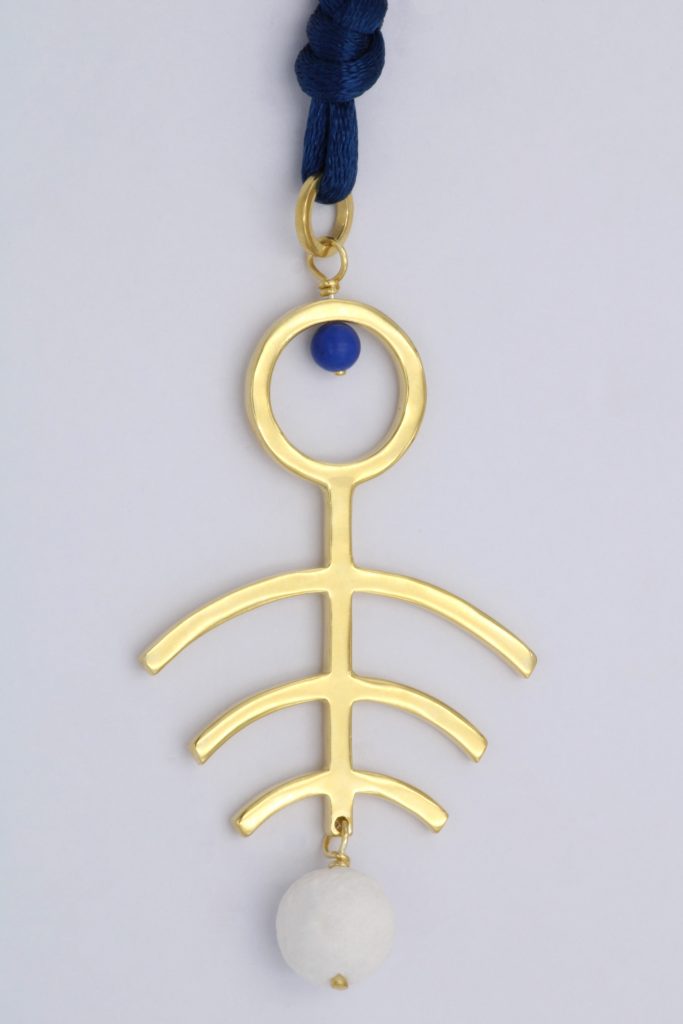 “Linear ΙΙ” Pendant silver, yellow, coral, lapis lazuli