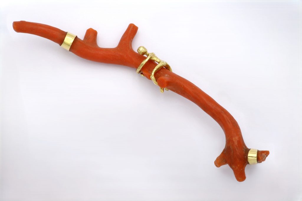 “Coral climber” Καρφίτσα χρυσή με κοράλι