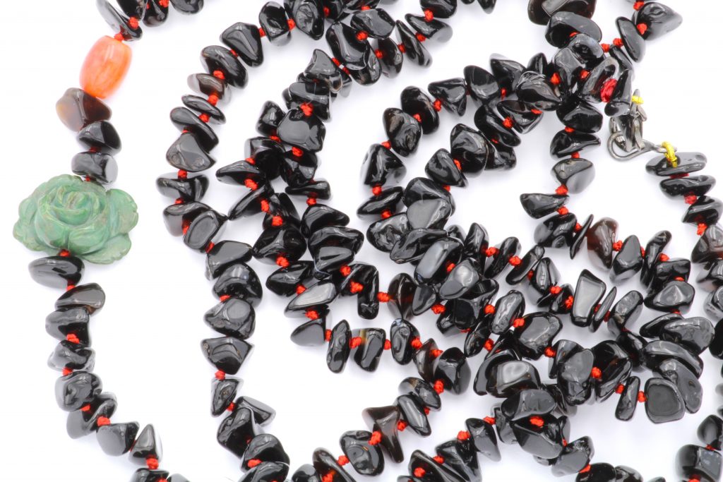 “Onyx with a twist” Necklace, silver, onyx, turquoise, coral