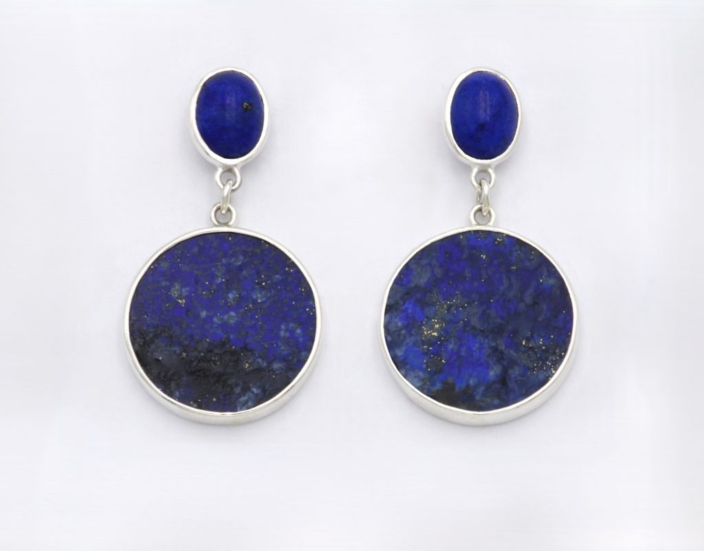 “Balanced asymmetry” Earrings silver, lapis lazouli