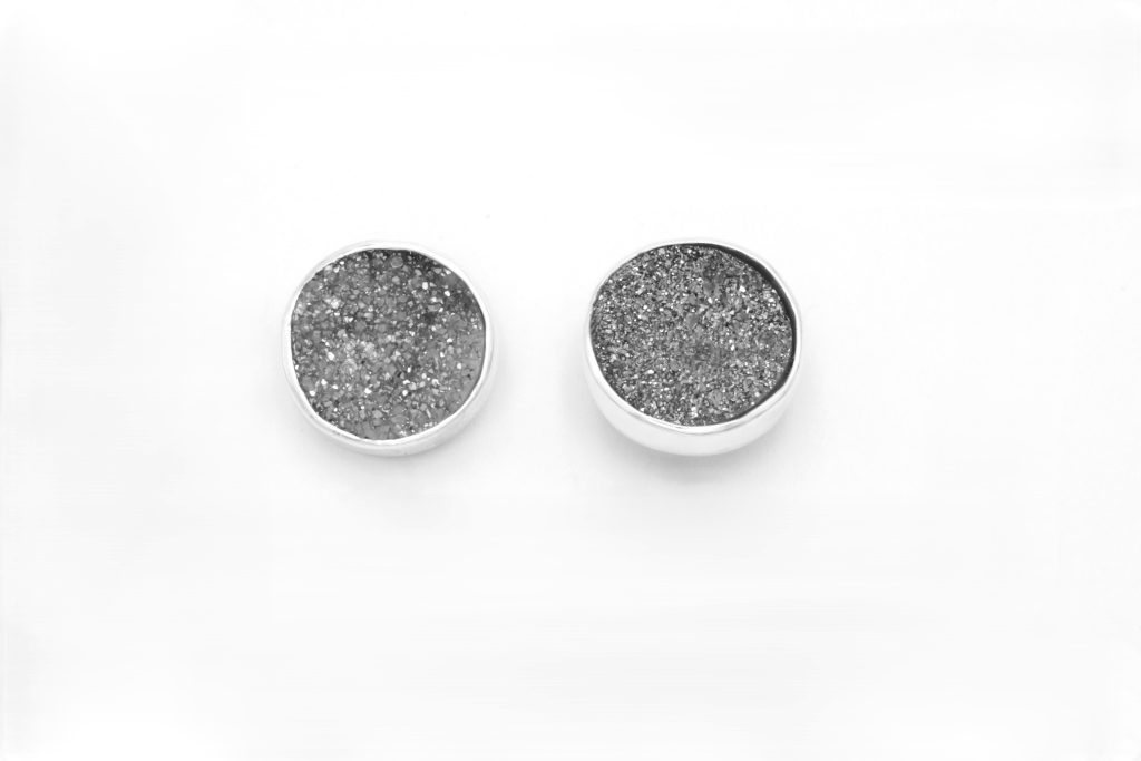 “Druzy quartz” Σκουλαρίκια ασημένια με γεώδη χαλαζία