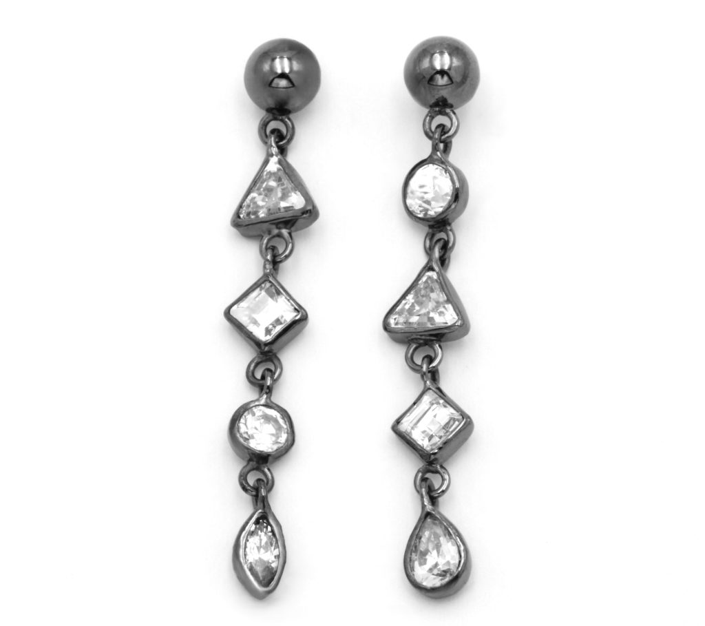 “Glam rock” Σκουλαρίκια ασημένια μαύρα με cubic zirconium