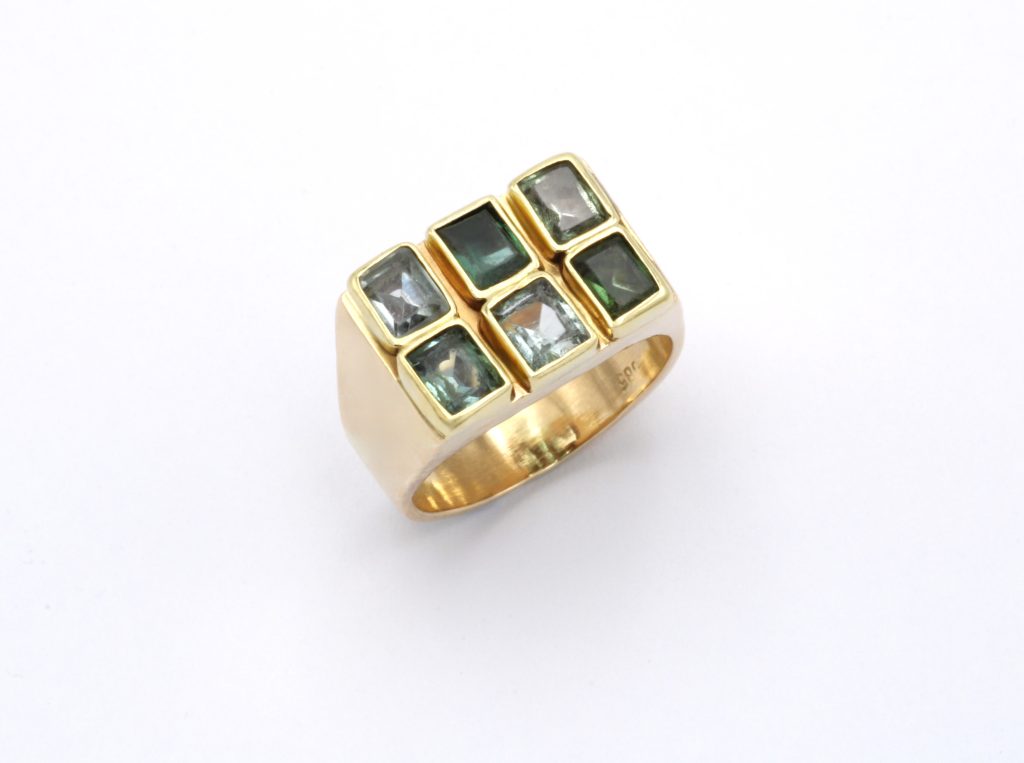 “Mosaic” Ring, gold, tourmalines