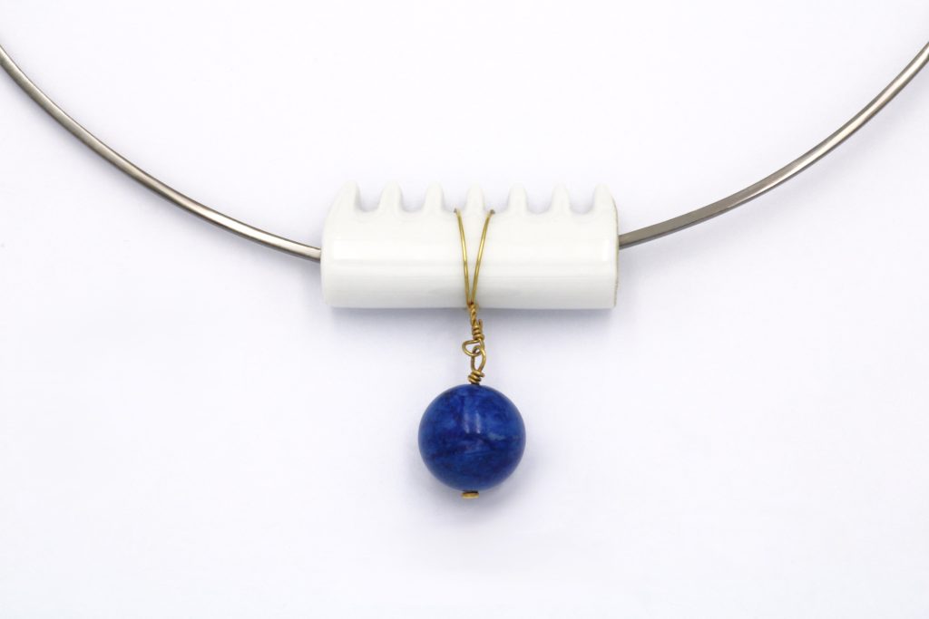 “Porcelapis” Necklace silver and gold, black, porcelain, lapis